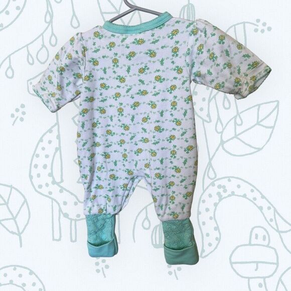 Infant Snugabye Convert-a-foot One Piece Sleeper Newborn Green Yellow Bugs - Picture 6 of 7